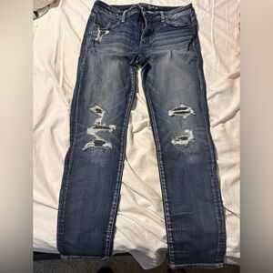 American Eagle AE super stretch distressed jeggings skinny jeans denim 14